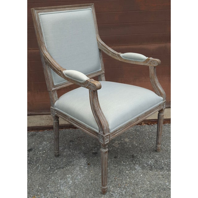 Late 20th Century Late 20th Century Louis XVI Style Carved Rustic Oak and Upholstered Armchair For Sale - Image 5 of 8