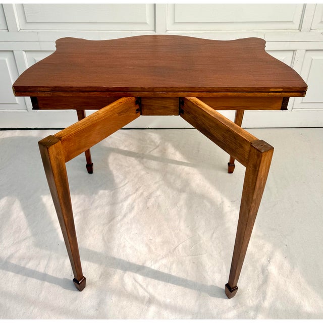 Vintage George III Style Mahogany Serpentine Fold-Over Console Game Table For Sale - Image 9 of 17