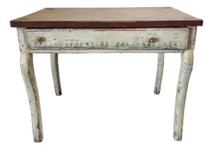 Rare Early Swedish Paint Decorated Pine Side Table From 17th Century