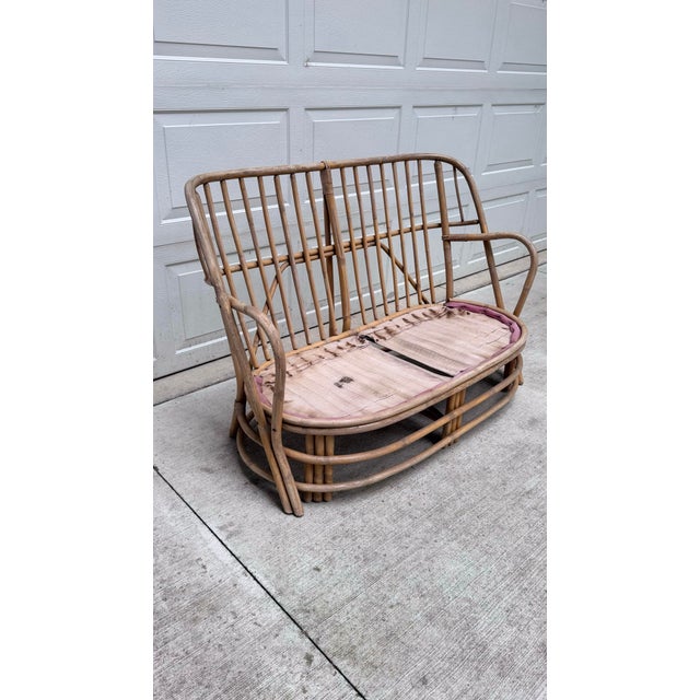 Boho Chic Sweet Vintage Rattan Loveseat For Sale - Image 3 of 8