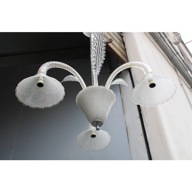Mid-Century Modern Murano Glass Chandelier from Venini Reticello, 1940 For Sale - Image 3 of 18