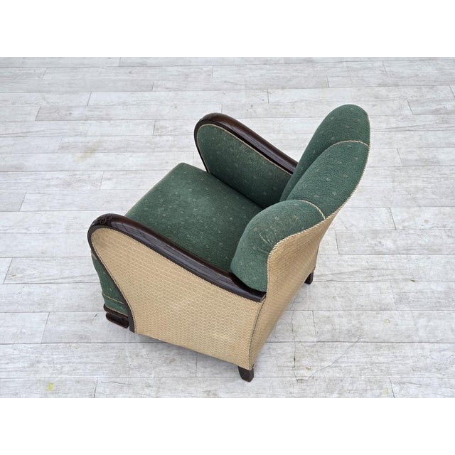 Danish Armchair in Green and Beige Furniture Wool, 1960s For Sale - Image 18 of 18