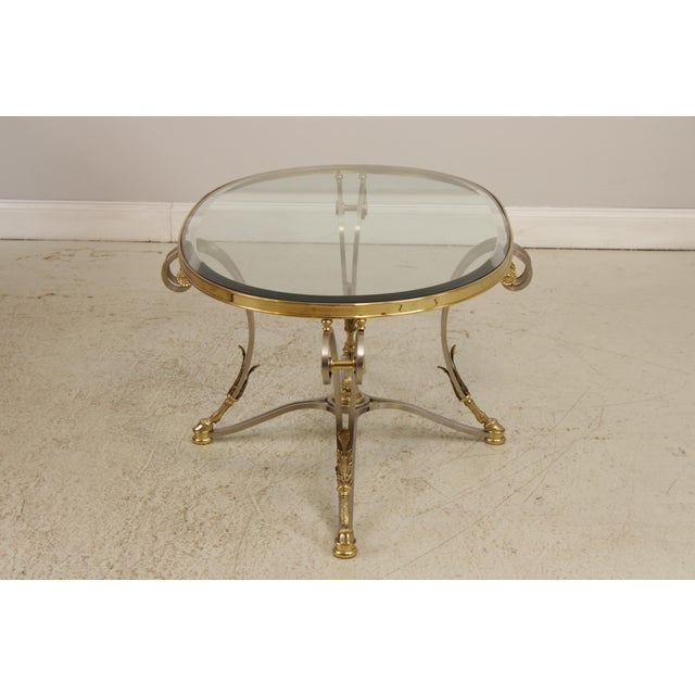 1980s Labarge Regency Brass & Steel Glass Top Coffee Table For Sale - Image 5 of 13