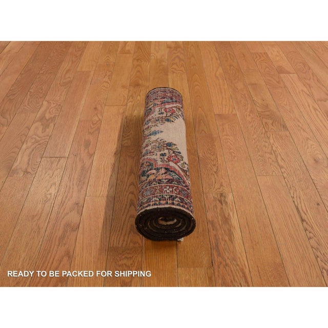 1900 2'x4' Ivory Antique Sarouk Mat Hand Knotted Pure Wool Open Field Medallion Rug For Sale - Image 4 of 6