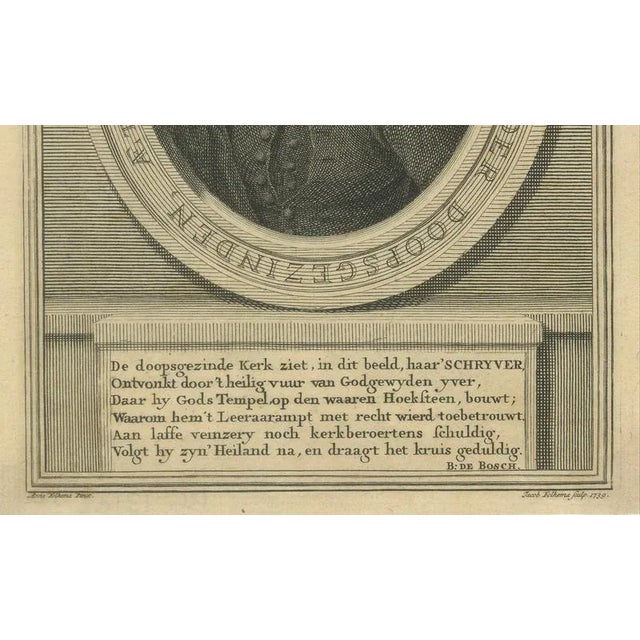 J. Folkema, Portrait of Pieter Schrijver Mennonite Preacher, 1739, Paper For Sale - Image 6 of 10