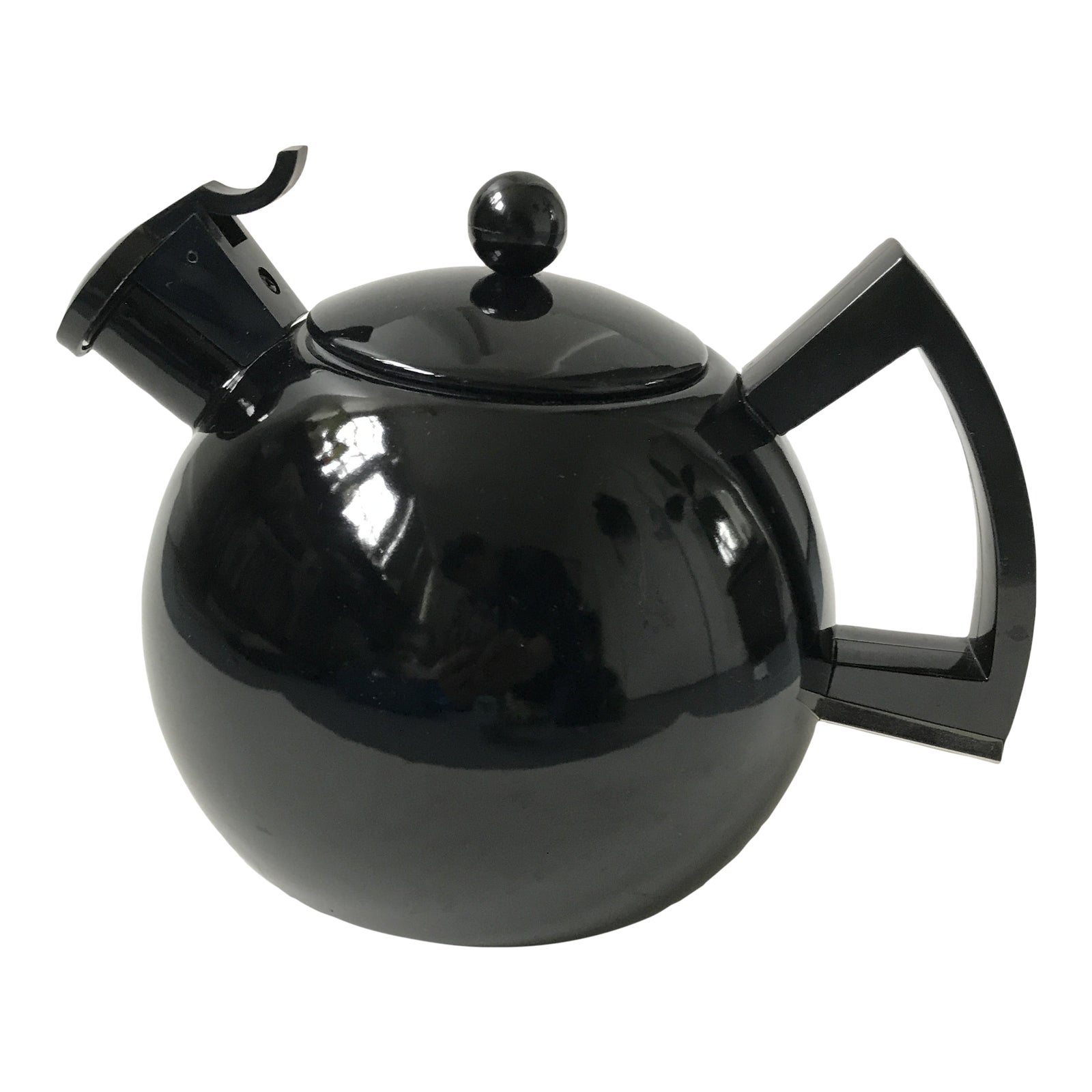 Vintage Copco Black Postmodern Deco Enamel Whistling Tea Kettle With