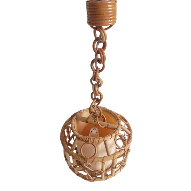 Mid-Century Modern French Riviera Bamboo and Rattan Pendant Lamp, 1960s For Sale - Image 9 of 18