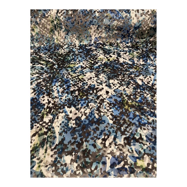 Caracole Signature Blue, Green, Black, Ivory and Grey Cameo 4102-10cc Designer Fabric - 14 Yards For Sale