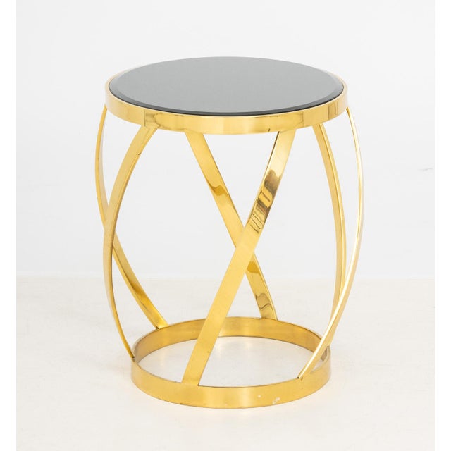 Karl Springer Black Glass & Brass Barrel End Table For Sale In New York - Image 6 of 6
