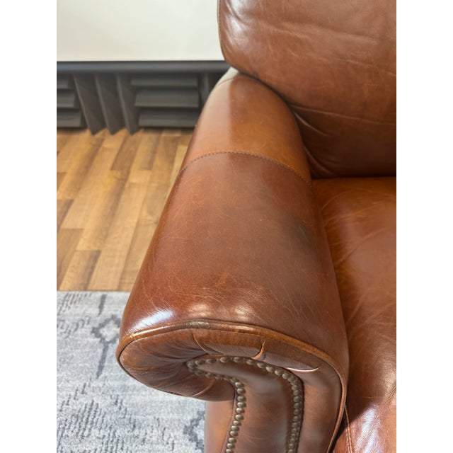 Vintage Traditional Chocolate Brown Leather Club Chair Recliner With Brass Nailhead Trim For Sale - Image 10 of 16