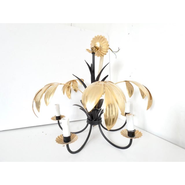 Vintage French Metal Tole Gold and Black Chandelier For Sale - Image 9 of 9
