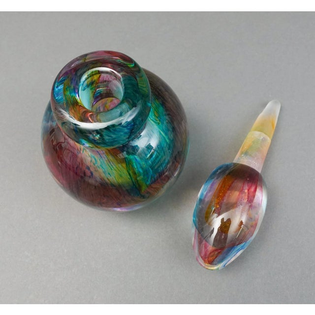Late 20th Century Vintage Andrew Shea Signed Hand Blown Art Glass Swirl Perfume Bottle With Dauber For Sale - Image 5 of 7