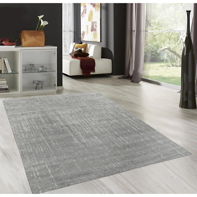 Pasargad Home Transitiona Silver Vsilk & Wool Area Rug- 8' 1" X 10' 0" For Sale In New York - Image 6 of 6