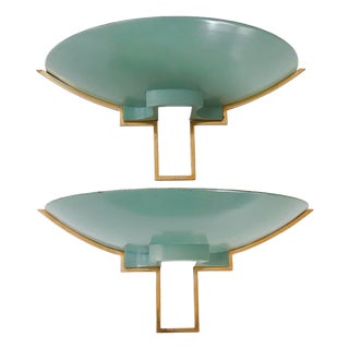 Vintage Metal and Brass Wall Lights by Jean Perzel Jules Leleu, 1940s, Set of 2 For Sale