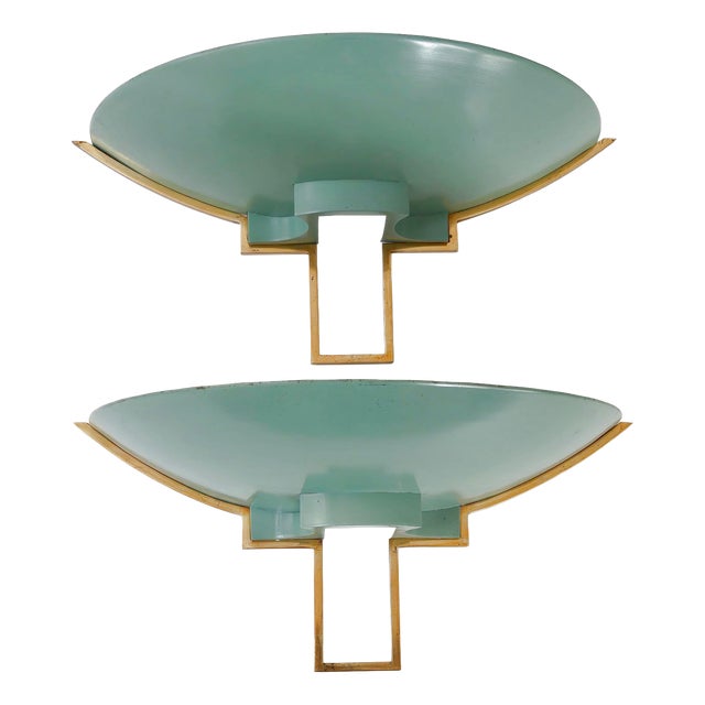 Vintage Metal and Brass Wall Lights by Jean Perzel Jules Leleu, 1940s, Set of 2 For Sale
