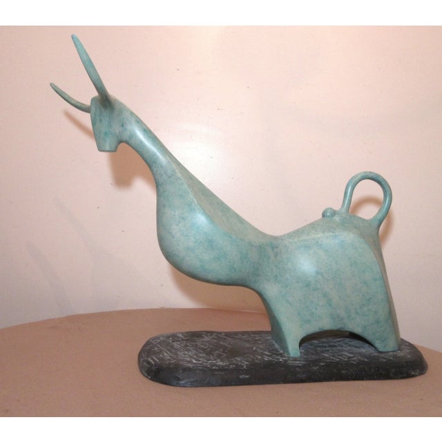 Metal 1980s Large Modern Itzik Benshalom Bull Figural Marble Patinated Bronze Statue #8/9 For Sale - Image 7 of 11