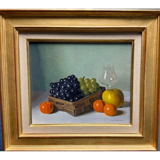 Realism Mid 20th Century Jacques Blanchard Original Still Life Oil Painting Framed Fruit Signed Canvas For Sale - Image 3 of 7