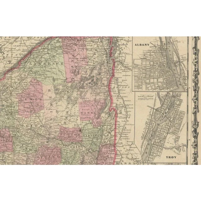 Map of New York State with City Insets from Johnsons, 1864 For Sale - Image 3 of 6