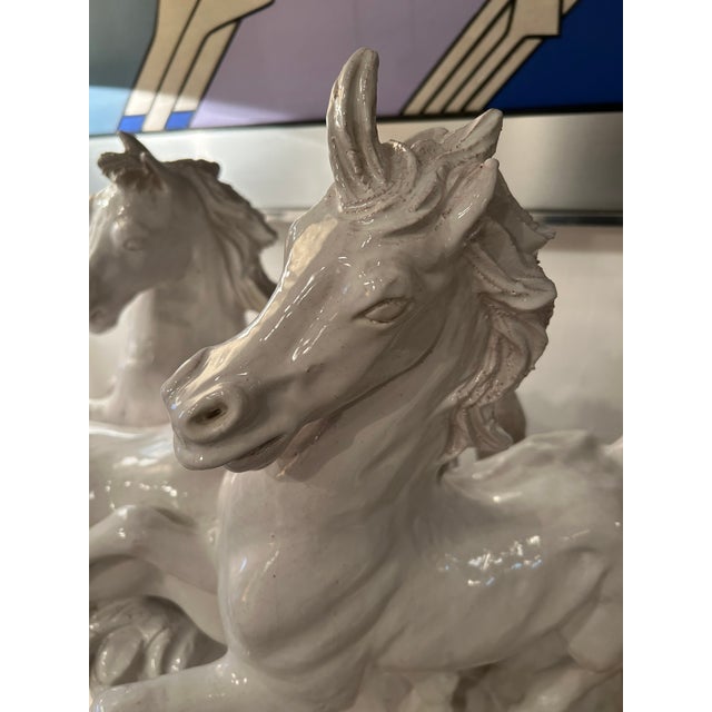 Cream Large Glazed Terracotta Sculpture of Galloping Horses For Sale - Image 8 of 14
