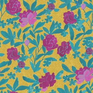 Floral Bouquet Wallpaper by Paule Marrot in Goldenrod For Sale