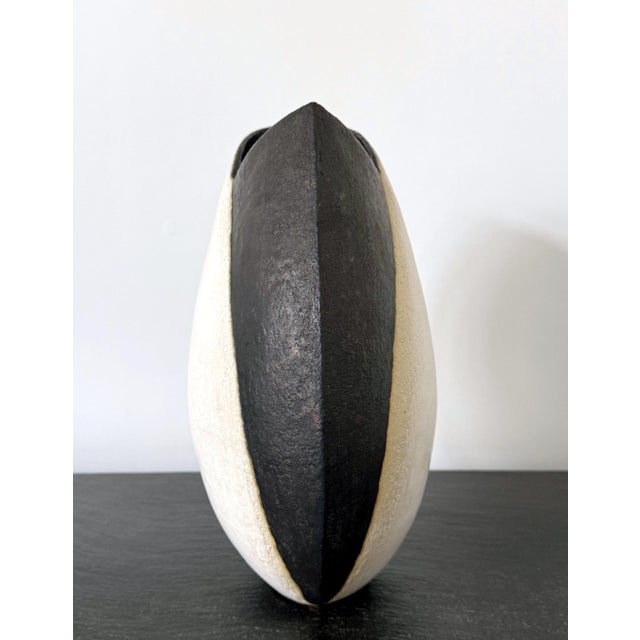 Large Ceramic Vase with Black and White Glaze by John Ward For Sale - Image 14 of 14