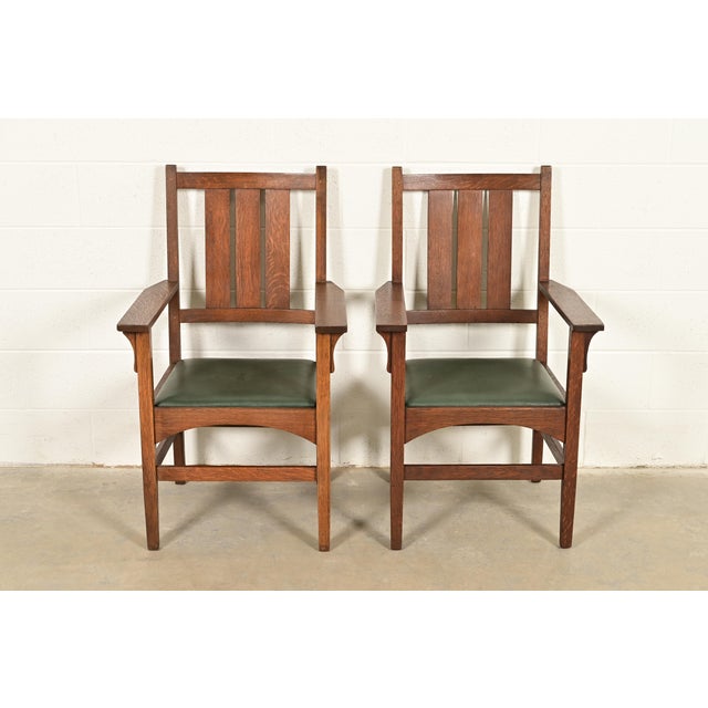 Stickley Gustav Stickley Harvey Ellis Antique Mission Oak Arts & Crafts Armchairs, Pair For Sale - Image 4 of 13