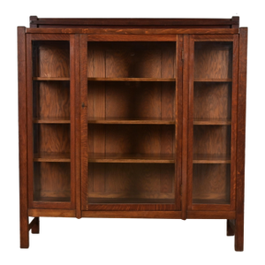 Limbert Style Antique Mission Oak Arts and Crafts Bookcase Cabinet, Circa 1910