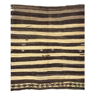 Striped Ivory & Brown Natural Kilim Rug-6'8'x7'1" For Sale
