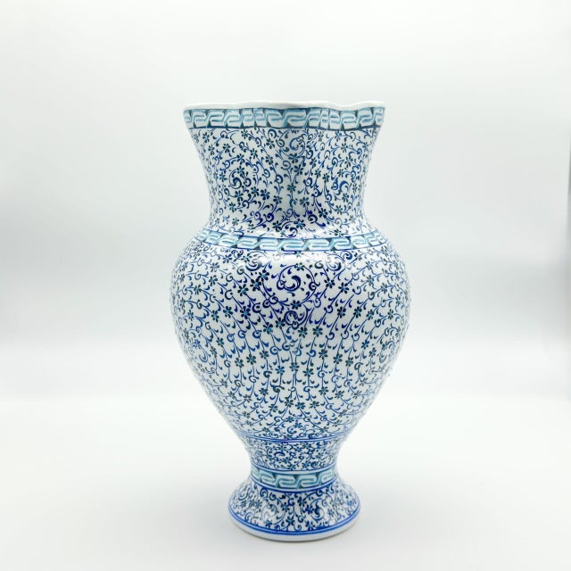 Handmade Ceramic “Masrapa” Pitcher (25cm) – Classic Blue Golden Horn (Halic) Pattern – Traditional Ottoman Art For Sale - Image 9 of 10