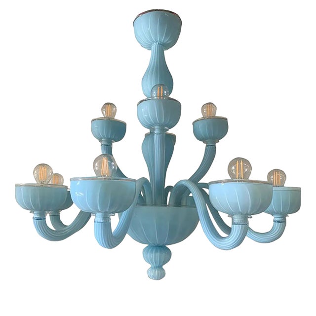 Light Blue Murano Glass Chandelier by Simoeng For Sale