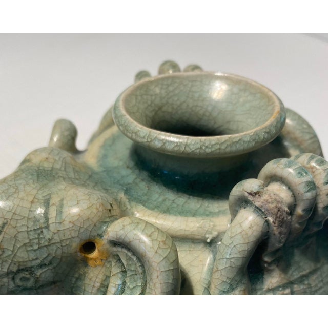 Ceramic Vintage Thai Sawankholok Celadon Elephant Jar For Sale - Image 7 of 11