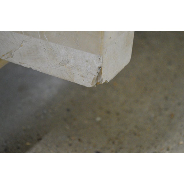 1980s Maitland Smith Style Tessellated Stone Brass Waterfall Floating Console Table Writing Desk For Sale - Image 10 of 13