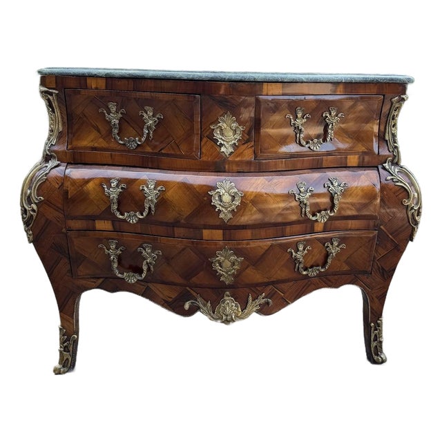 1860s French Louis XVI Mahogany Green Marble Commode For Sale