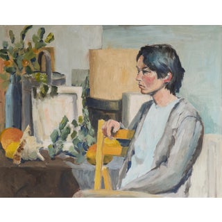 Jacques van Loock, Portrait of a Sitting Woman, Oil on Canvas, 1950s For Sale