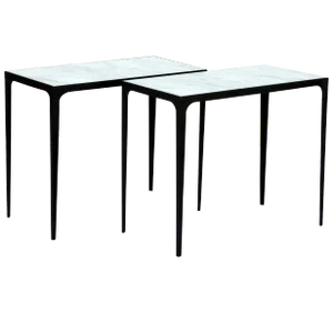 Contemporary "Esquisse'" Iron and Honed Marble Side Tables - a Pair