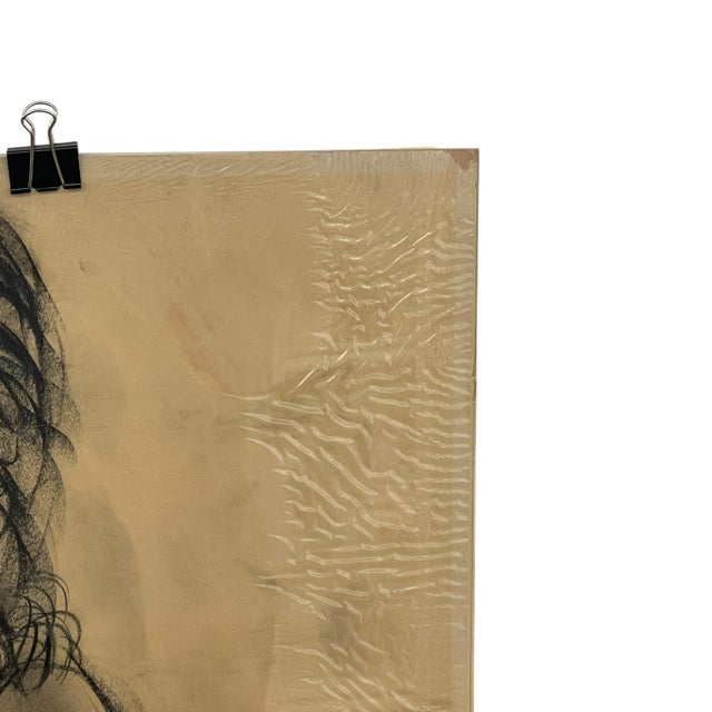 Charcoal Vintage Charcoal Portrait Drawing of a Woman on Paper, Modern Figurative Artwork. For Sale - Image 8 of 10