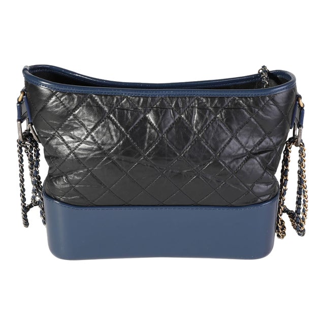 Black & Blue Quilted Aged Calfskin Large Gabrielle Hobo For Sale