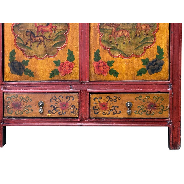 1980s Multi-Color Tibetan Horses Deer Motif Credenza Table Cabinet For Sale - Image 5 of 10