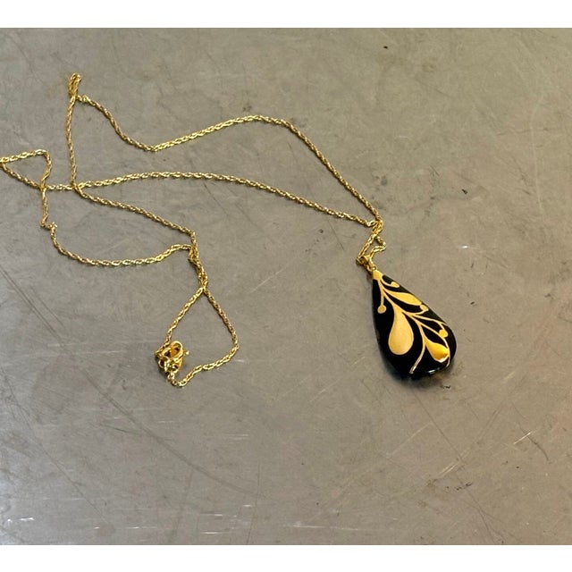 Trifari Trifari Gold/Black Teardrop Pendant Necklace For Sale - Image 4 of 5