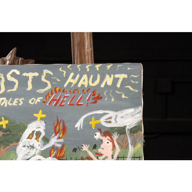 Folk Art Early 20th Century Eddie Ghent “Holy Ghosts Haunt” Outsider Acrylic Painting For Sale - Image 3 of 4