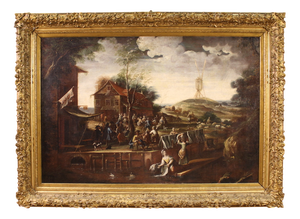 Flemish Landscape, Village Festival, 1640, Oil on Canvas, Framed