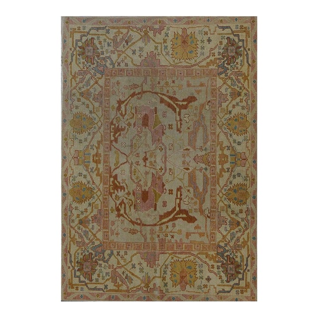 Persian Wool Sultanabad 5x7 Tan, Light Blue, Pink & Orange Handmade Area Rug #1141234 For Sale