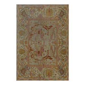 Persian Wool Sultanabad 5x7 Tan, Light Blue, Pink & Orange Handmade Area Rug #1141234