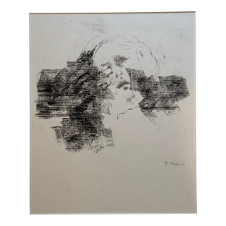 Late 20th Century Female Portrait Charcoal on Paper For Sale