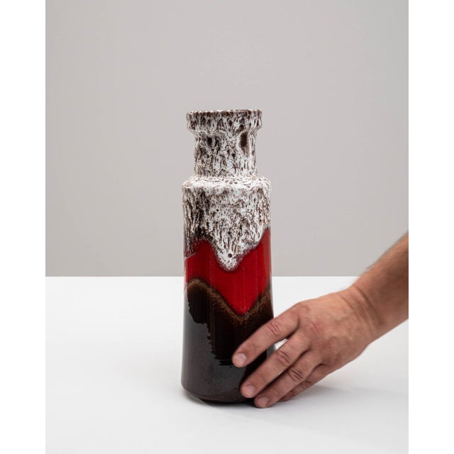 1960s German "W. Germany" Ceramic Vase Red White Brown For Sale - Image 18 of 18