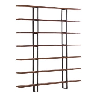 Narrow Iron and Oak Étagère, Belgium, C 1970 — Architect-Designed. For Sale