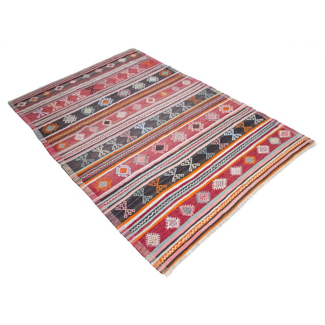Textile 1960s Hand Woven Turkish Kilim Colorful Flat Weave Area Rug For Sale - Image 7 of 13