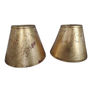 Gold and Red Abstract Crackle Wall Sconce Lamp Shades - a Pair For Sale