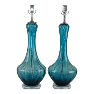Vintage Murano Glass Petticoat Lamps Blue For Sale