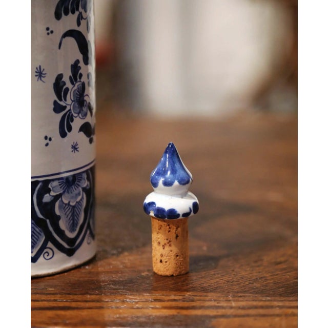 Mid-Century Dutch Blue and White Painted Faience Delft Olive Oil Bottle For Sale In Dallas - Image 6 of 9